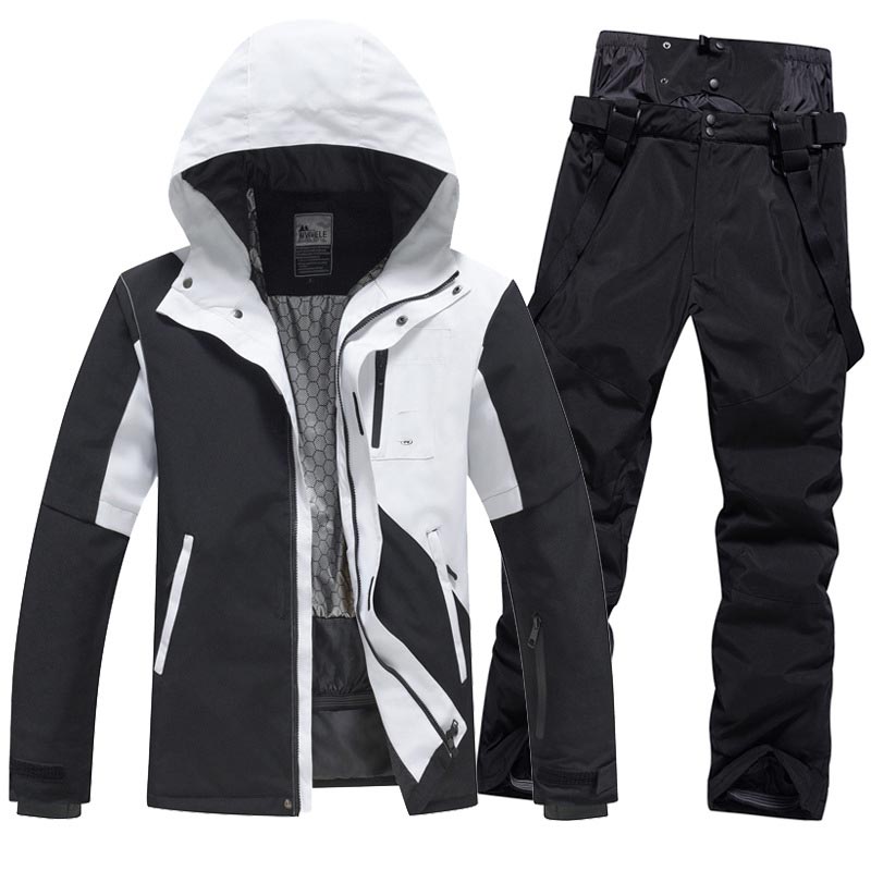 スノーボードウェア メンズ スキーウェア 上下セット 登山 雪遊び スノーボード ウェア 2点セット ジャケット パンツ サスペンダー セットアップ スノボ ウェア 黒 白フード付き 防寒 防水 防風 暖かい スノー ウェア ボード スノーボードウェア 送料無料 S M L XL 2XL