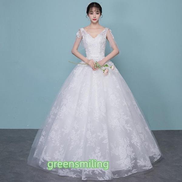 ウェディングドレス 二次会 結婚式 披露宴 ブライダル ロングドレス Vネック 花嫁 ウエディングドレス プリンセスライン ホワイト 編み上げ フラワー 花柄
