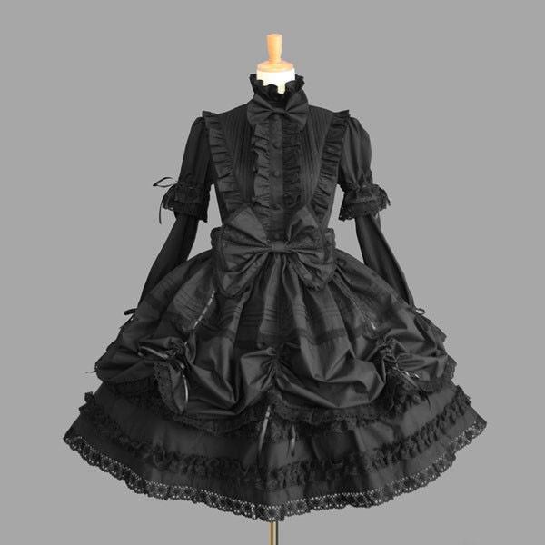 ゴスロリ 服 黒 ワンピース クラシカル 甘ロリ 長袖 カラフル ピンク 白 ブルー ゴシック ロリータ|天神橋セレクト