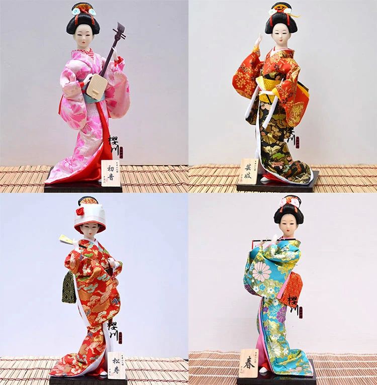 伝統的な和服の日本人形 日本人形 黒髪ショート 和服 赤とピンクの模様 - メルカリ