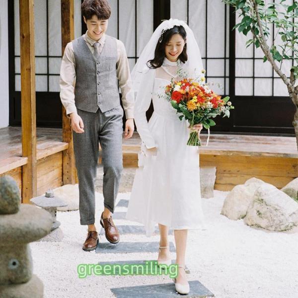 ウェディングドレス 二次会 結婚式 ブライダル 長袖 レトロ 前撮り 挙式 花嫁 リゾートウェディング 記念撮影 ウエディングドレス ミモレ丈ワンピース|天神橋セレクト
