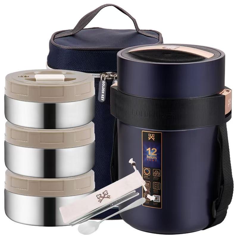 ランチジャー 保温弁当箱 大容量 ステンレス 保温ランチジャー フードジャー ポータブルお弁当箱 食器と収納バッグ付き ランチ