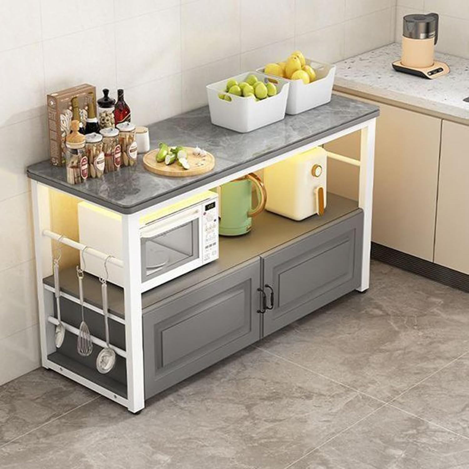 ヴィンテージレンジ台 頑丈 食器棚 扉付きデザイン 70*30*80cm キッチンボード キッチンラック スチール ラック 棚 レンジ台 台所 作業台 おしゃれ 収納 北欧 シンプル 西海岸 デザイン｜天神橋セレクト 20,464円