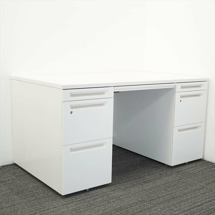 オカムラ 現金前貸し 両袖机 148 3×3段 H720 白いこと 中古