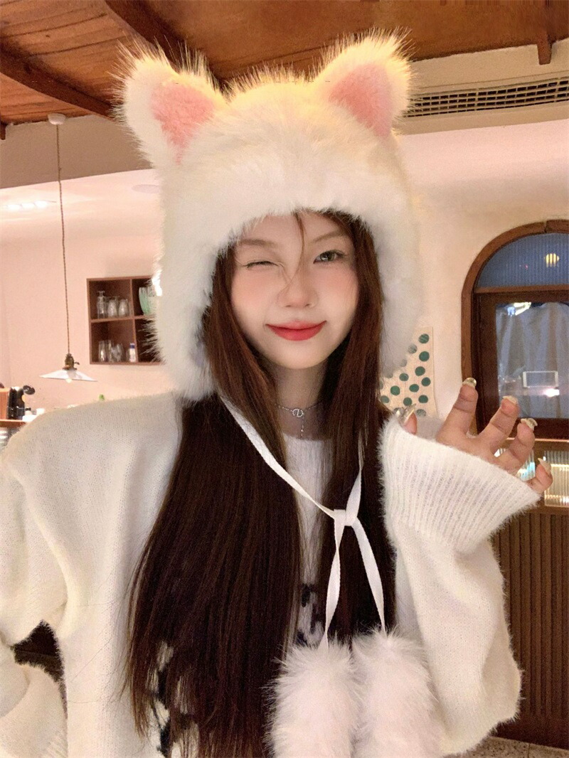 楽天市場】ふわふわ 韓国風 猫耳 3色 被り物 耳付き もふもふ 帽子