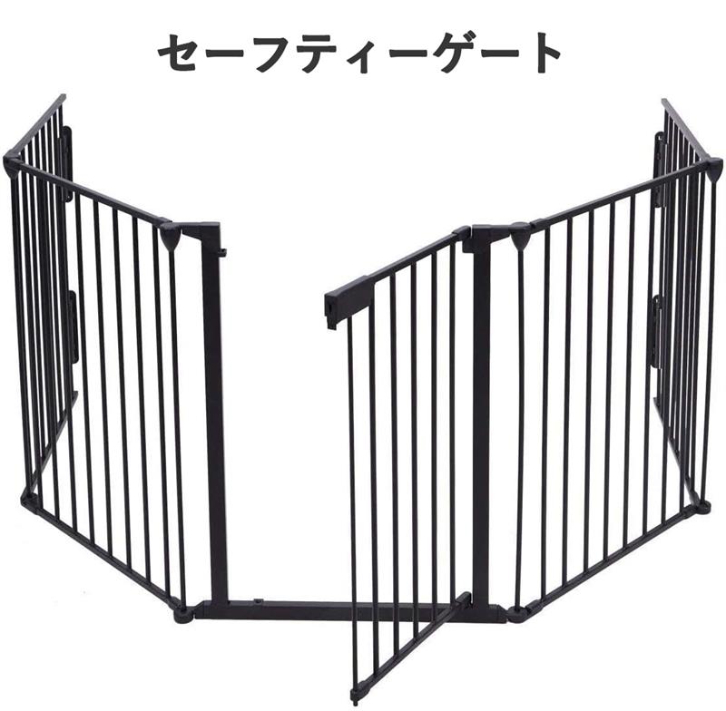 5面セット ドア付 おくだけ セーフティーゲート ストーブガード 玄関 階段 室内 折りたたみ可能 自由に組み合わせ ブラック 子ども ペット 用 金属、プラスチック (ブラック)|天海雑貨屋