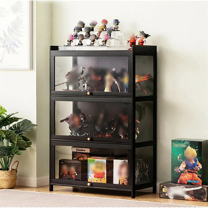 コレクションケース フィギュアケース ショーケース コレクションキャビネット 竹枠 コレクションボード ガラスケース フィギュア グッズ コレクションラック 大容量のストレージ両開きドア 大容量 コレクションボード キ 135*33*111cm 黒