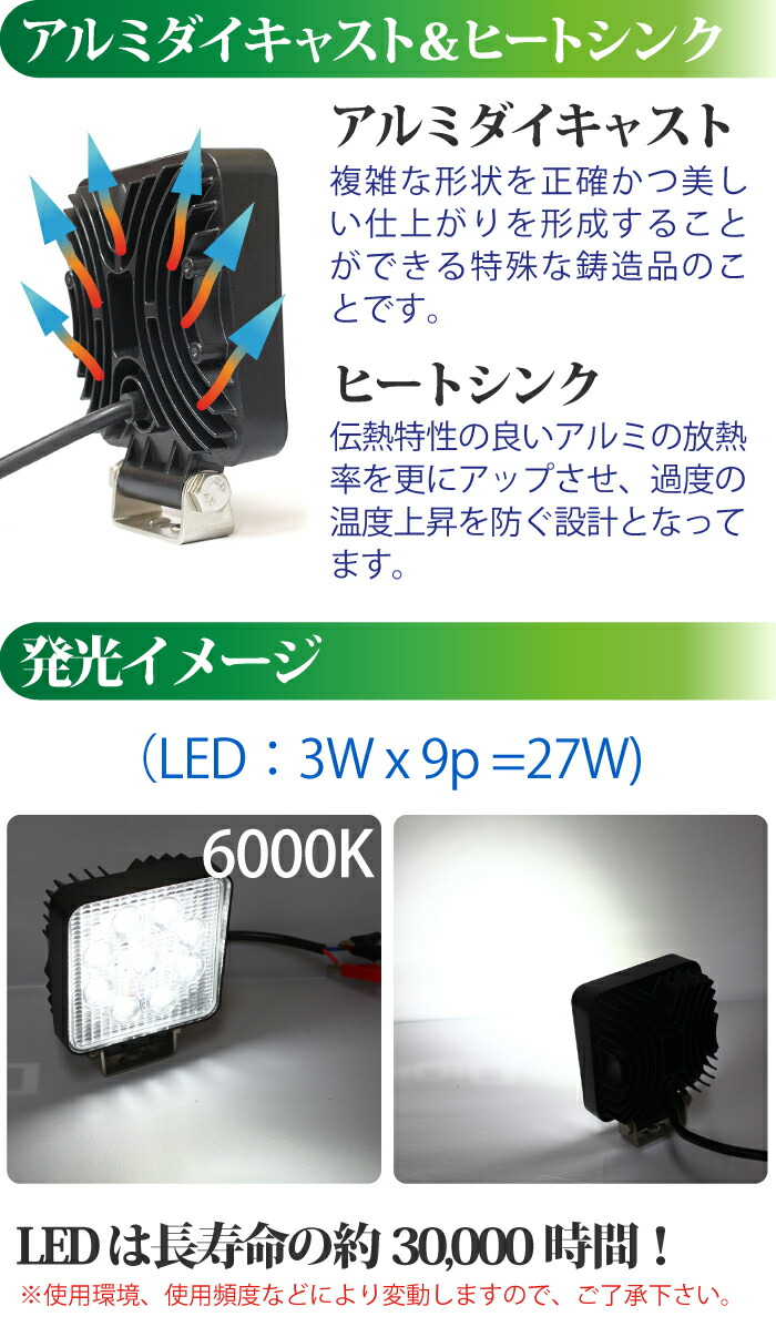 楽天市場 作業灯 Led 27w 5個セット スポットタイプ 集光 12v 24v 1800lm 6000k ホワイト Led作業灯 ワークライト 防水 フォークリフト トラック 船舶 倉庫作業 作業用 ライト 12v 24v Ee27w 5p Tenkou