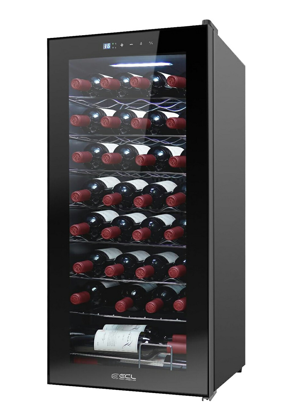 ECL ワインセラー コンプレッサー式 大容量 大型 32本収納 80L ワインクーラー 5℃-18℃温度設定 日本酒セラー シャンパン冷蔵庫 ワイン保存 静音 振動抑制 省エネ 三層ガラス LEDライト メモリ機能搭載 タッチパネル 家庭用 業務用 缶ビール冷蔵 PSE認証済み EC-32JC|天馬SHOP