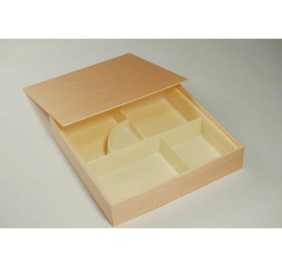 送料無料　50個パック　仕切り付き 木目折箱 SB-4 230&times;230&times;44mm 高級 会席 寿司 弁当 正方形 白木 木目柄　発泡　テイクアウト 折箱 使い捨て 弁当 和菓子 寿司 幕ノ内 松花堂弁当 おせち 業務用 プラ折箱｜天然パッケージプラザ