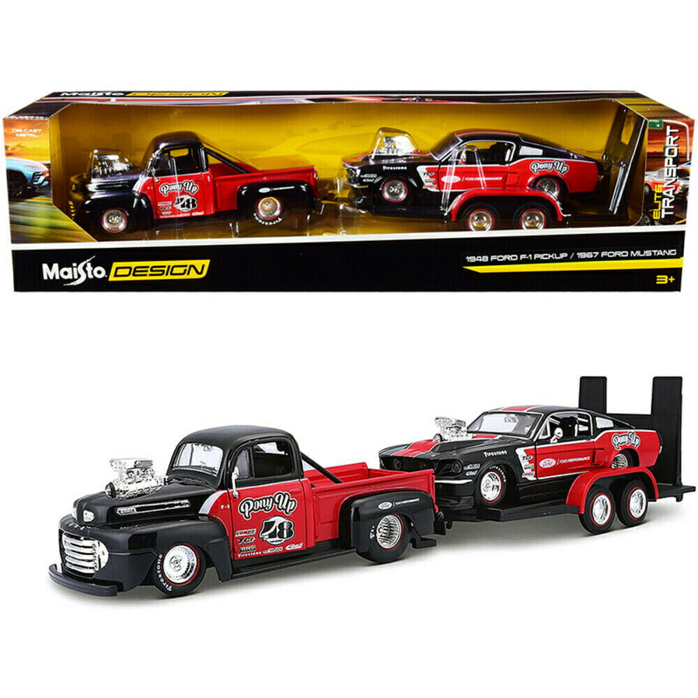 【1位】 Maisto 1/24 1948 ジェラルド・r・フォード F-1 寄せあつめる ＋ 1967 ジェラルド・r・フォード マスタングGT マイスト エリートトランスポーター ミニカー 生まれ落ちる日 クリスマス 差し上げ物 差し上げ物 ラッピング可 200-194