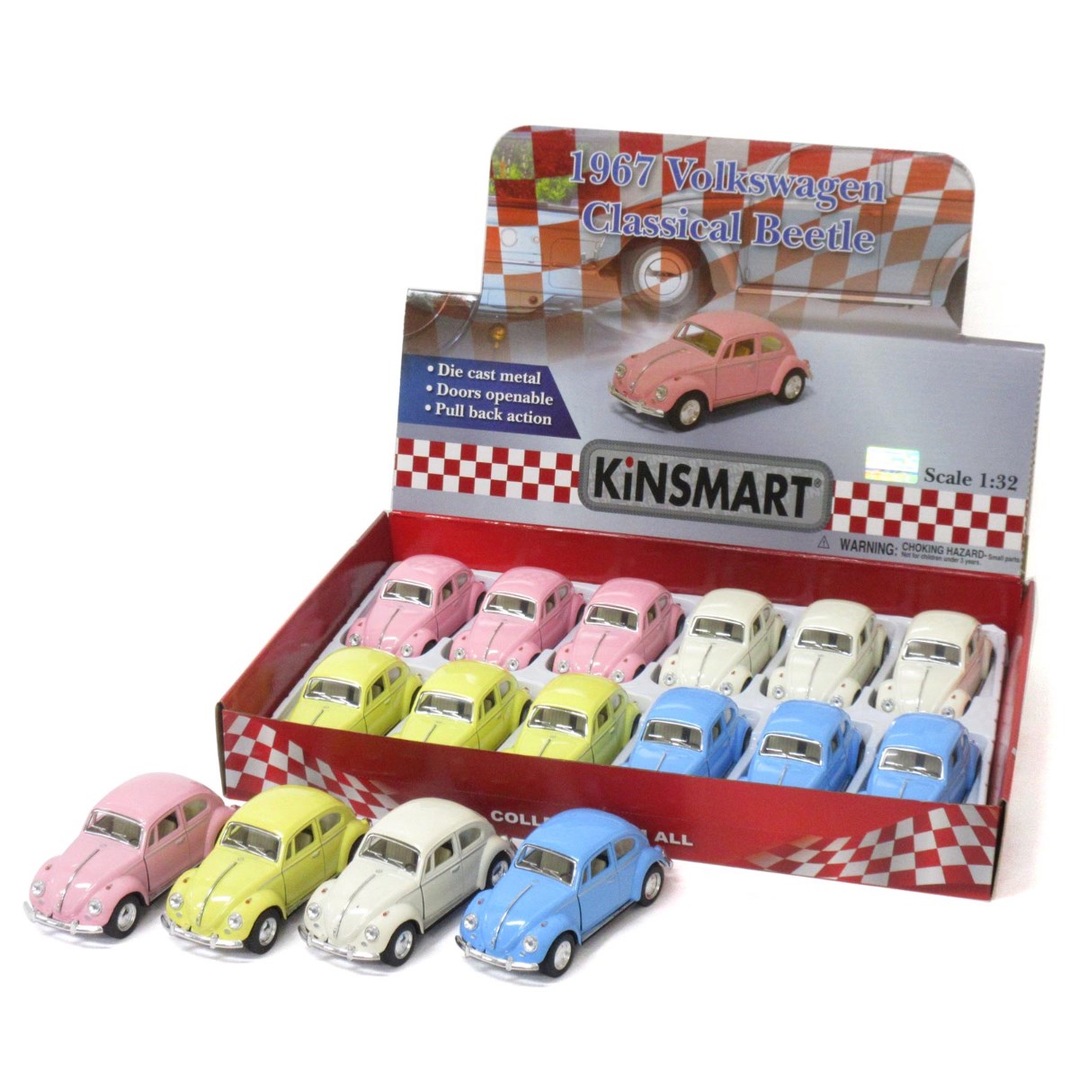 KiNSMART キンスマート プルバックミニカー 1/32 フォルクスワーゲン クラシックビートル パステル 4色アソート 12個入りBOX 誕生日 クリスマス プレゼント ギフト ラッピング可 201-605