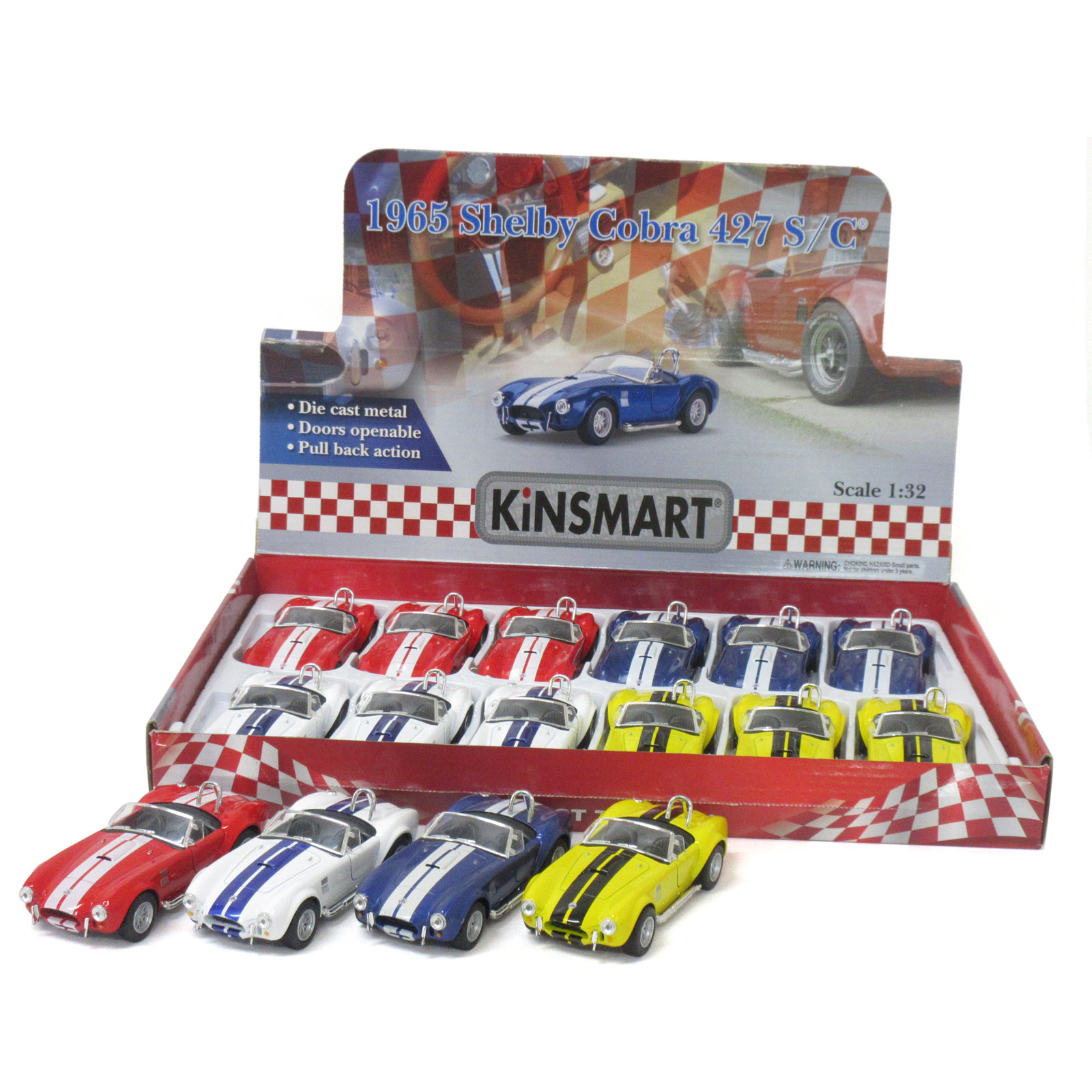 KiNSMART キンスマート プルバックミニカー 1/32 シェルビー コブラ 427S/C 1965 4色アソート 12個入りBOX 誕生日 クリスマス プレゼント ギフト ラッピング可 201-663｜テンマヤショップ 店