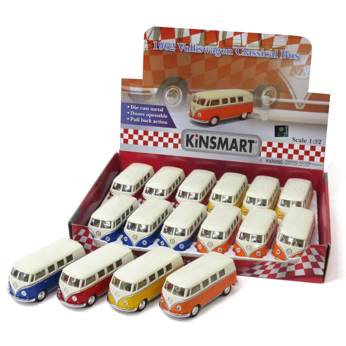 KiNSMART キンスマート プルバックミニカー 1/32 フォルクスワーゲンバス アイボリートップ 4色アソート 12個入りBOX 誕生日 クリスマス プレゼント ギフト ラッピング可 201-677