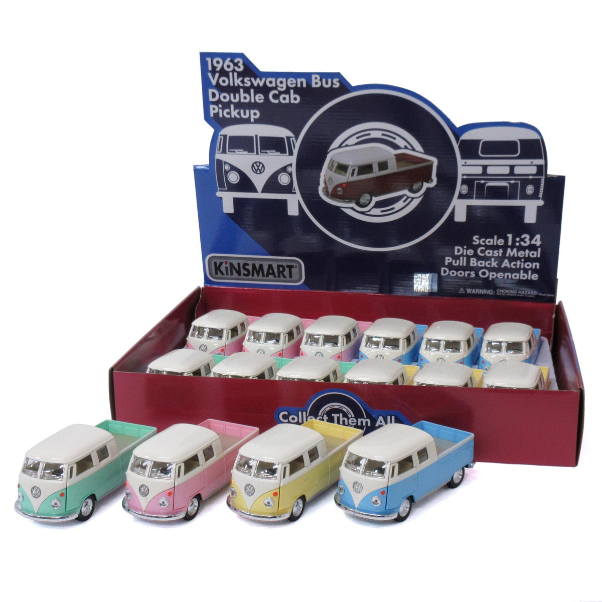 KiNSMART キンスマート プルバックミニカー 1/34 1963 ワーゲンバス Wキャブピックアップ パステルカラー 4色アソート 12個入りBOX 誕生日 クリスマス プレゼント ギフト ラッピング可 201-701