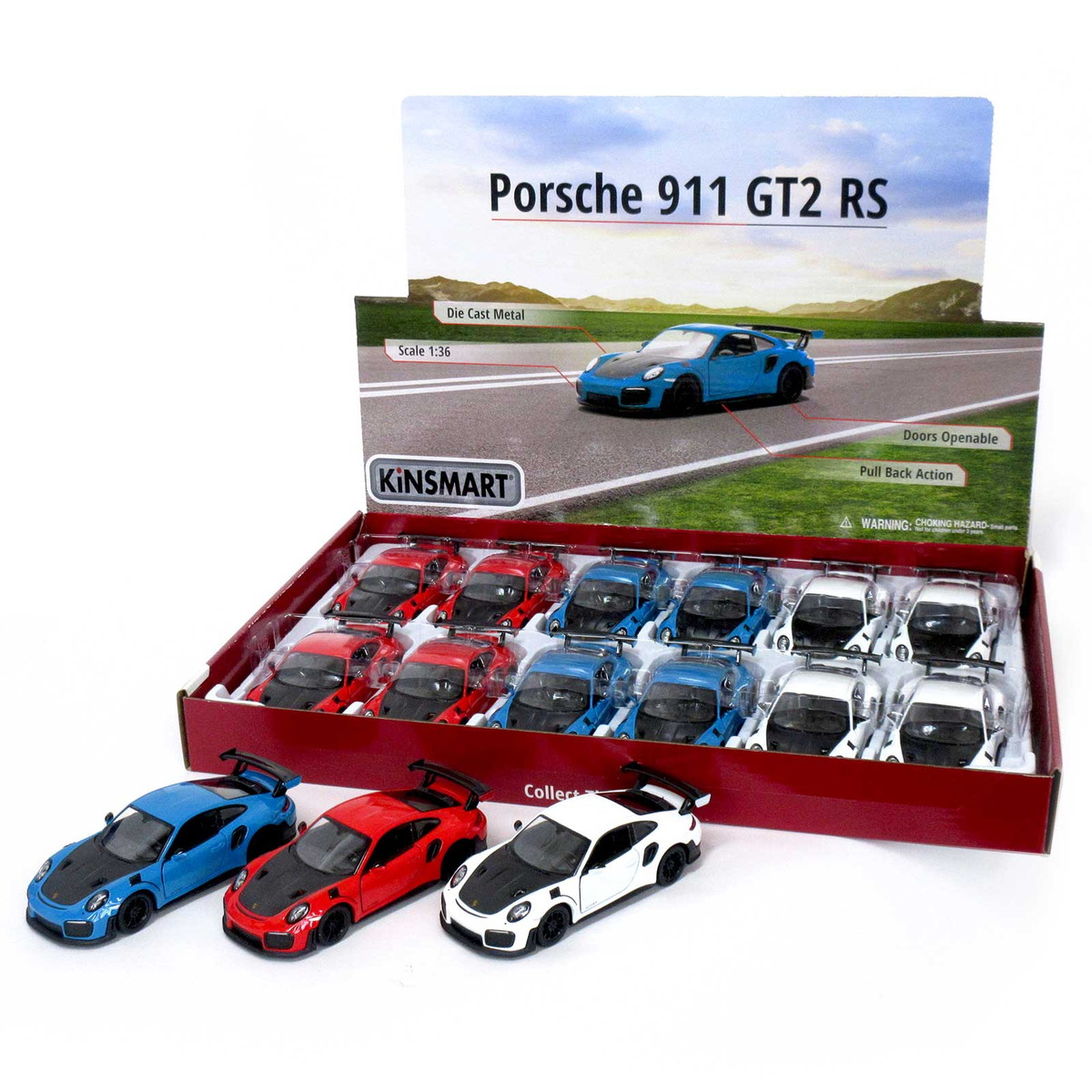 KiNSMART キンスマート プルバックミニカー 1/36 ポルシェ 911 GT2 RS 3色アソート 12個入りBOX 誕生日 クリスマス プレゼント ギフト ラッピング可 201-704