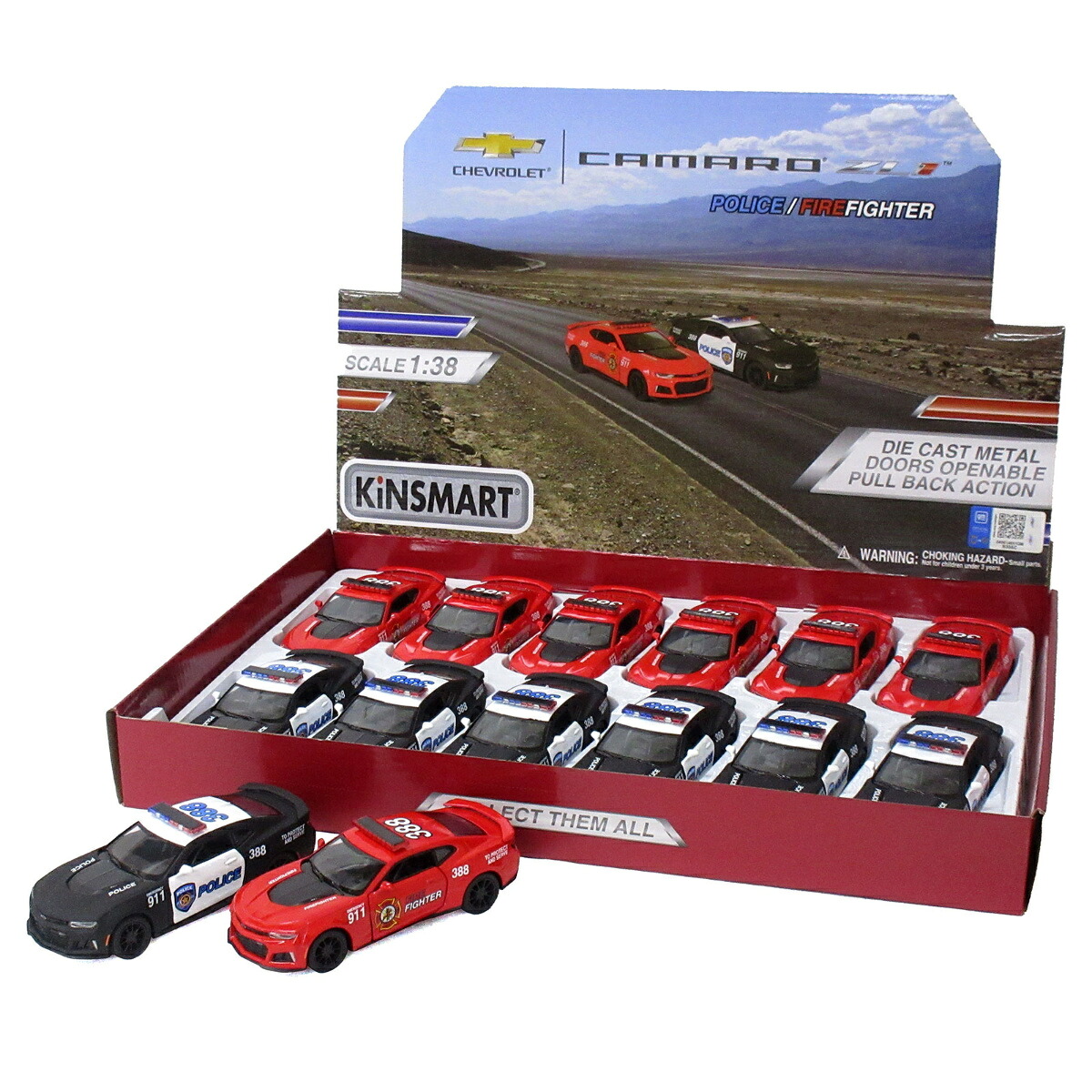 KiNSMART キンスマート プルバックミニカー 1/38 2017 カマロ ZL1 ポリス&ファイヤー 2種アソート 12個入りBOX 誕生日 クリスマス プレゼント ギフト ラッピング可 201-710|テンマヤショップ 店
