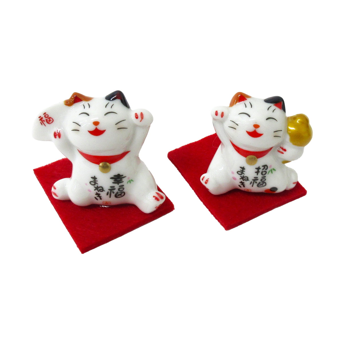 招き猫　縁起物福猫置物飾り物　陶器猫可愛い Amazon.co.jp: ご縁猫 福あつめ(L-SIZE 金 Gold）右手あげ/陶器