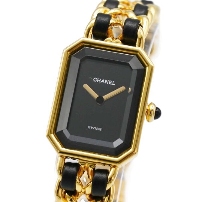 CHANEL シャネル プルミエールM H0001 黒文字盤 GP 革 レディース 真四角 ウオッチ【中古】