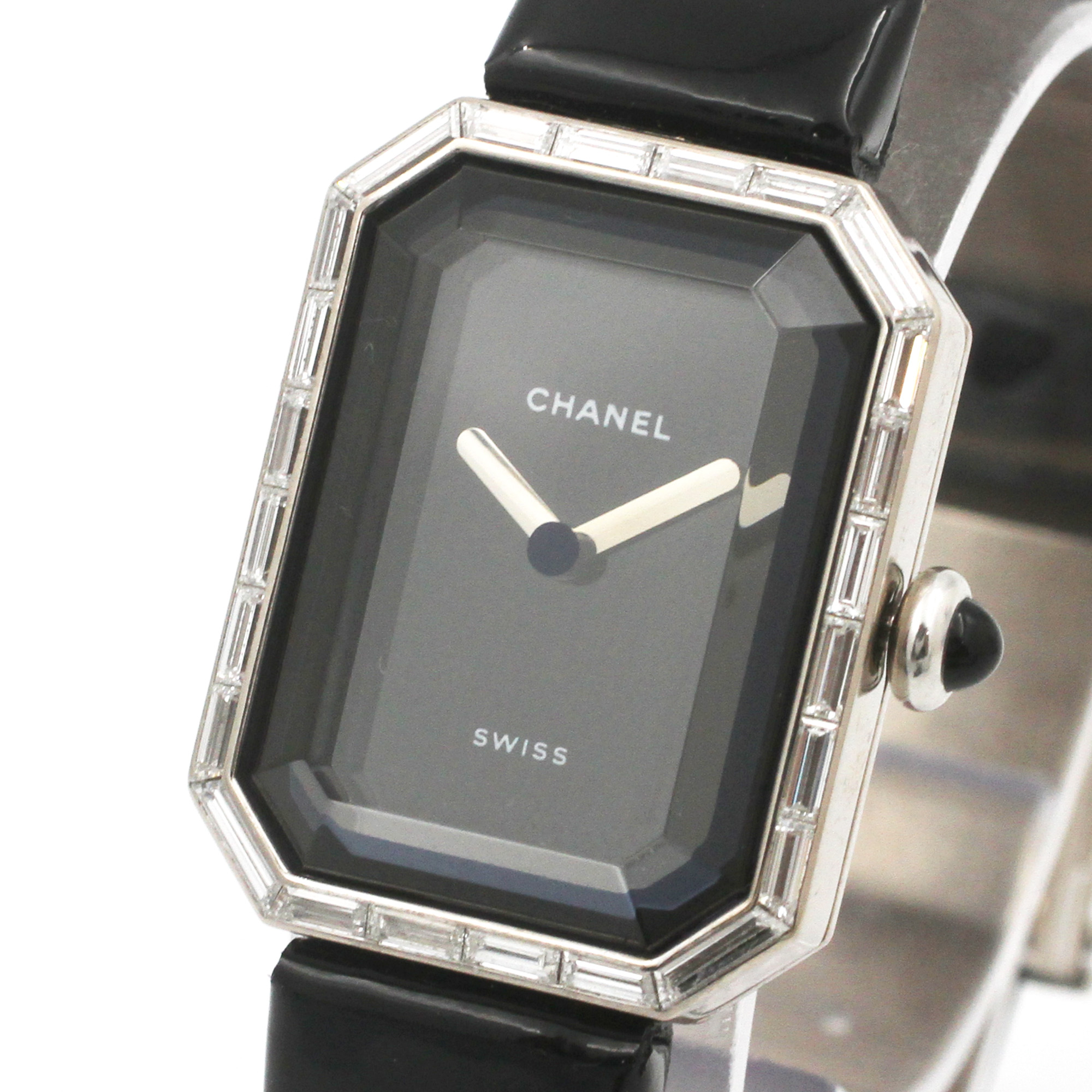 CHANEL シャネル プルミエール H0096 バケットダイヤベゼル K18WG【定価253万】 ブラック文字盤 レディース スクエア 腕時計【中古・美品】