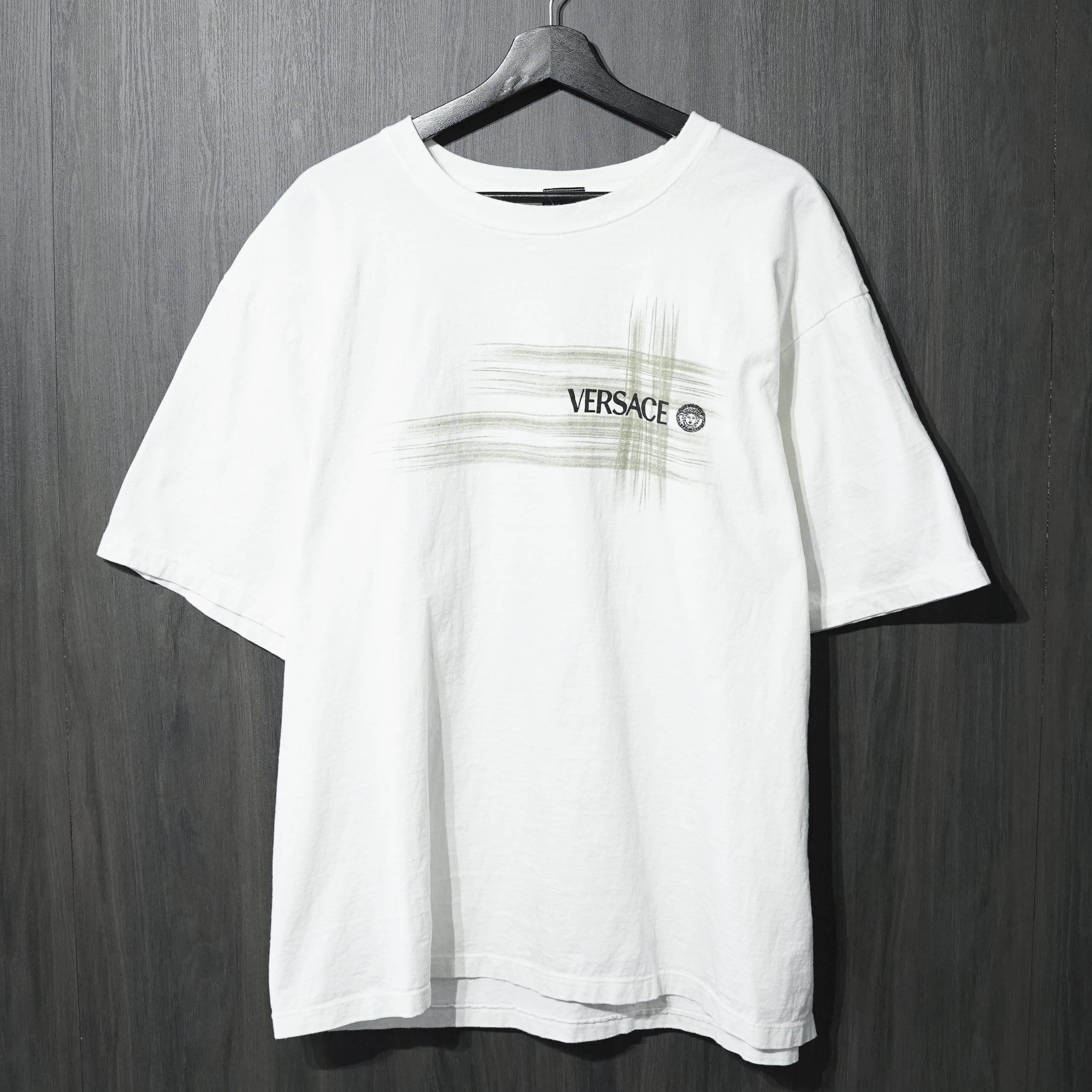 90s VINTAGE TEE VERSACE \" Logo Print \"" OriginalTag XL ヴェルサーチ 半袖 プルオーバー 白いこと"