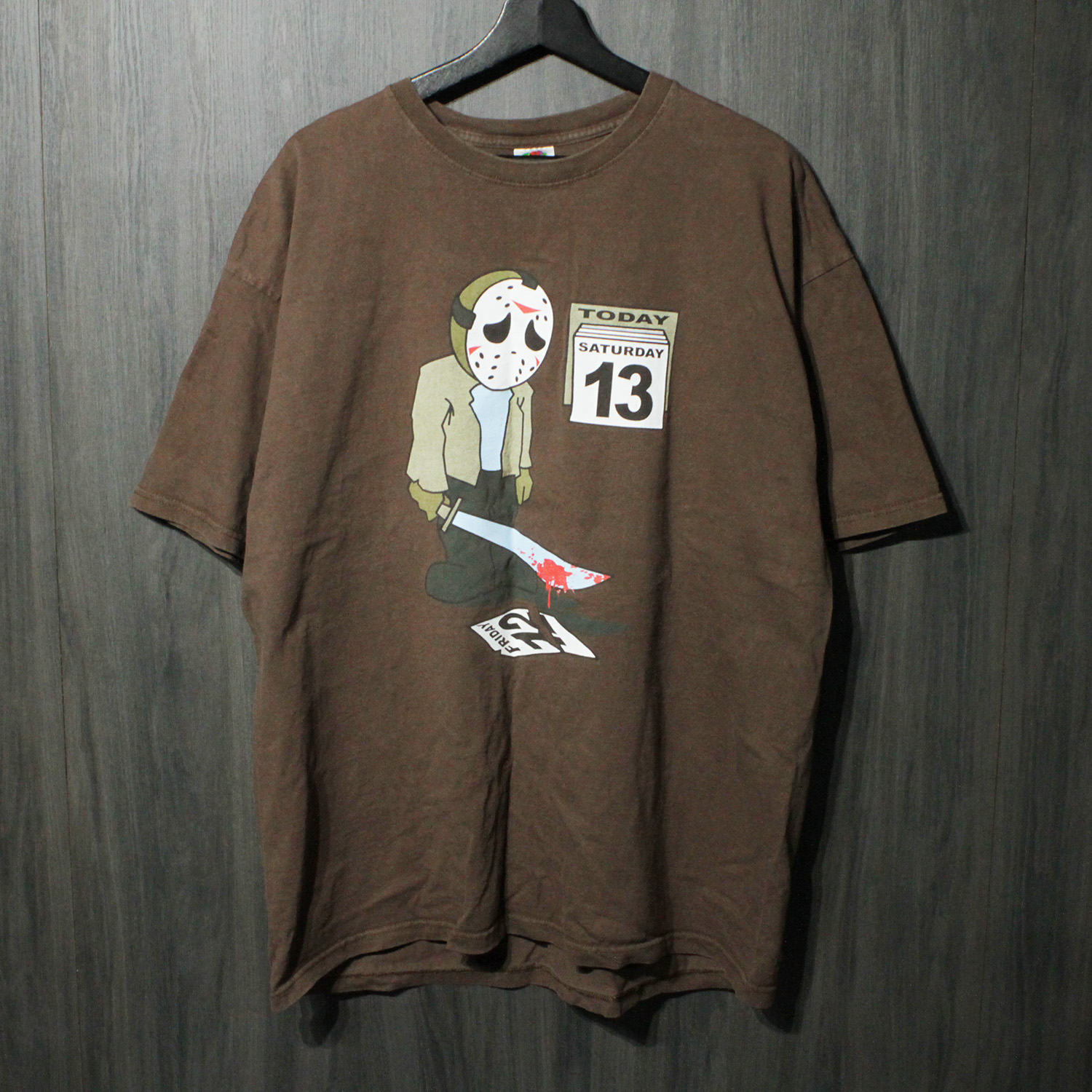 00s VINTAGE TEE Jason Friday \"The 13th Funny Graphic\"" FOLT 2XL ジェイソン・ボーヒーズ 半袖プルオーバー 赤銅色"