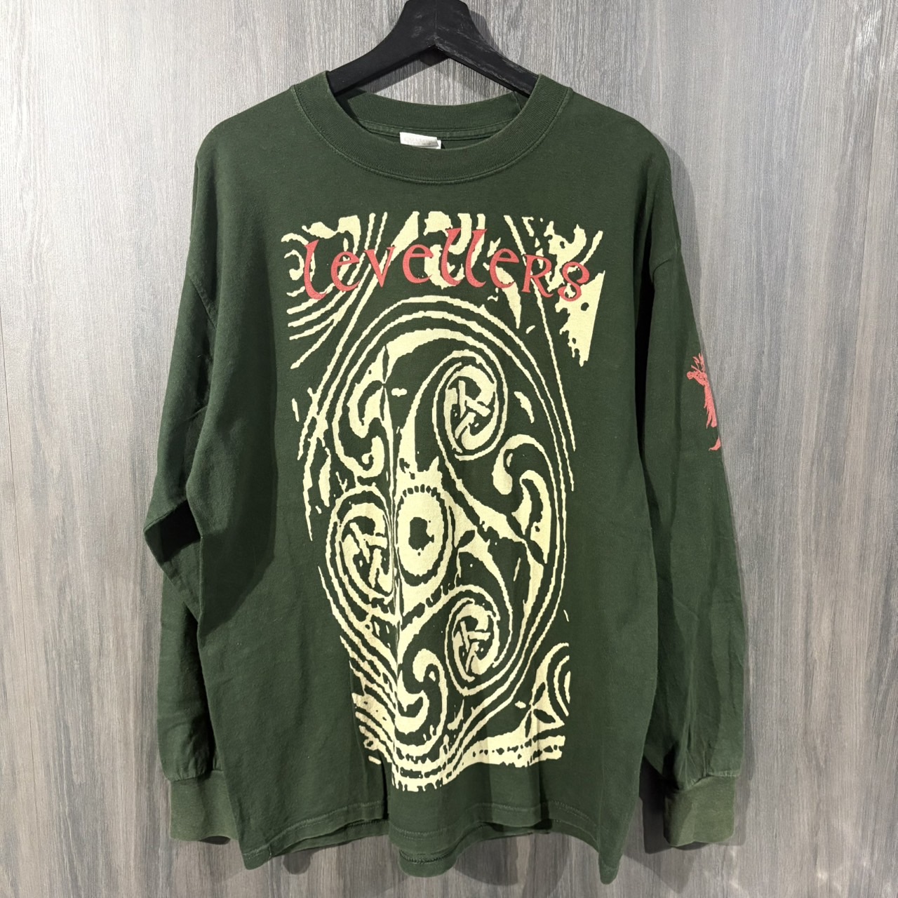 00s VINTAGE Levellers \" Logo Green L/S Tee \"" GILDAN L レヴェラーズ 長袖 プルオーバー 緑であること"