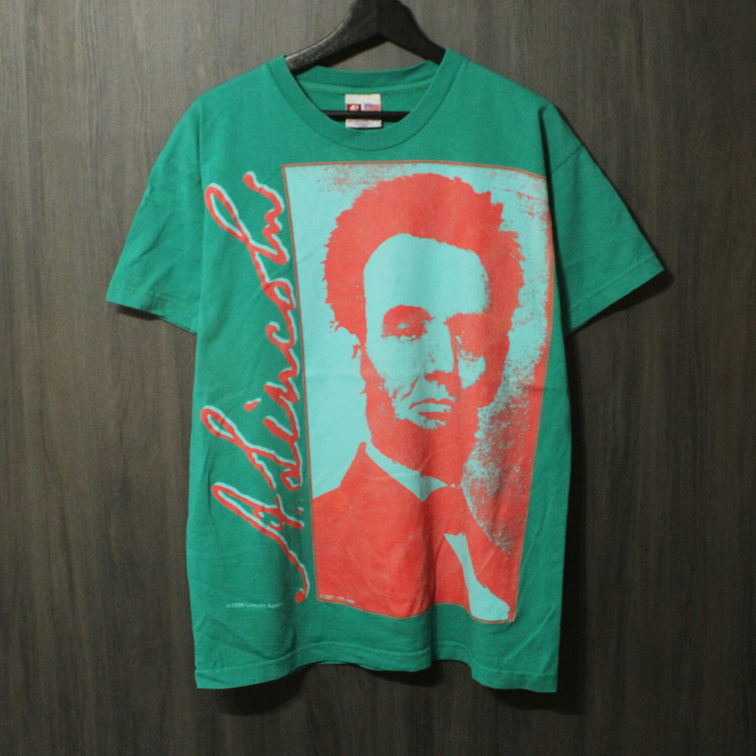 00s VINTAGE TEE Abraham Lincoln " 2009 Lincoln Apparel " BAYSIDE L エイブラハム・リンカーン 半袖 Tシャツ グリーン｜Ten past Ten Jr.