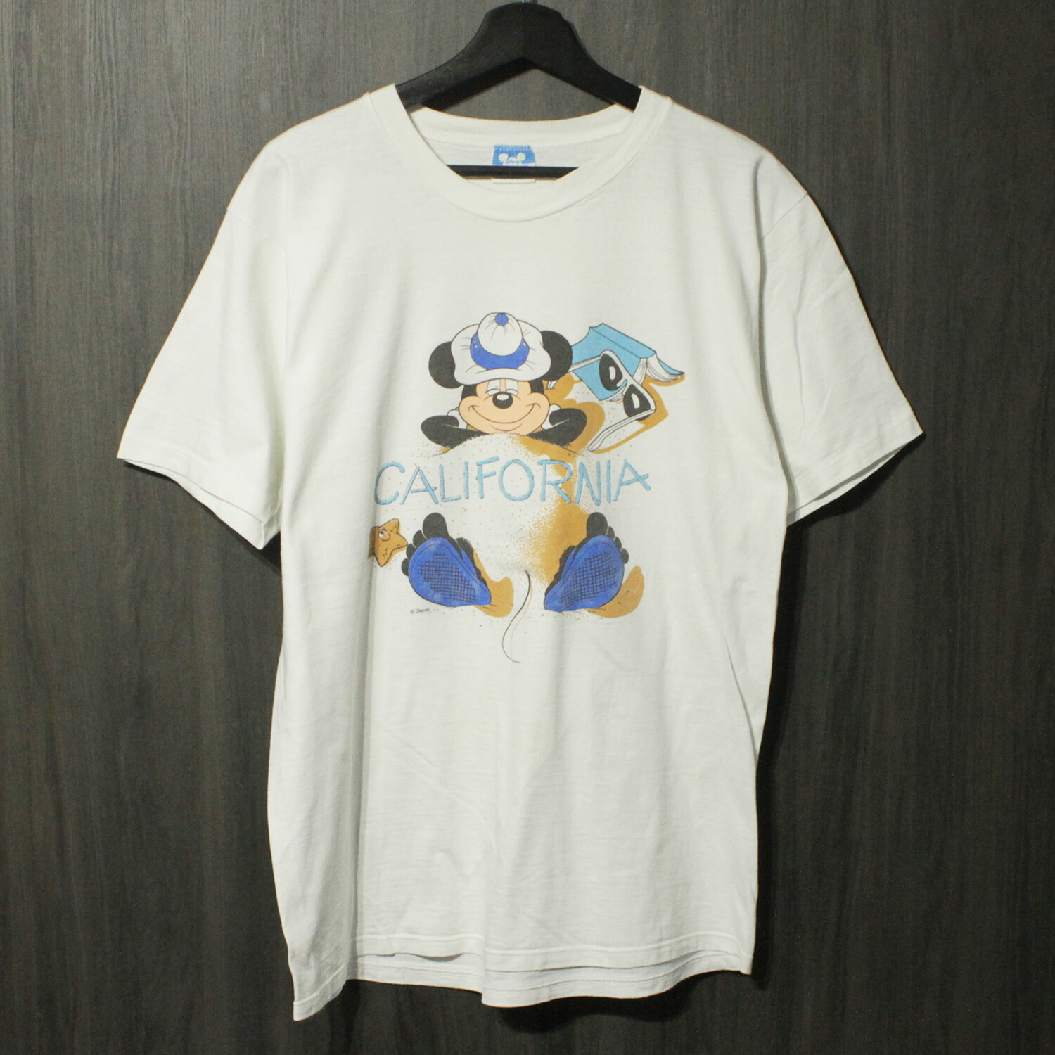 90s VINTAGE TEE Disney \" Mickey Mouse Sand \"" Original Tag XL ウォルトディズニー 半袖 プルオーバー 白いこと"