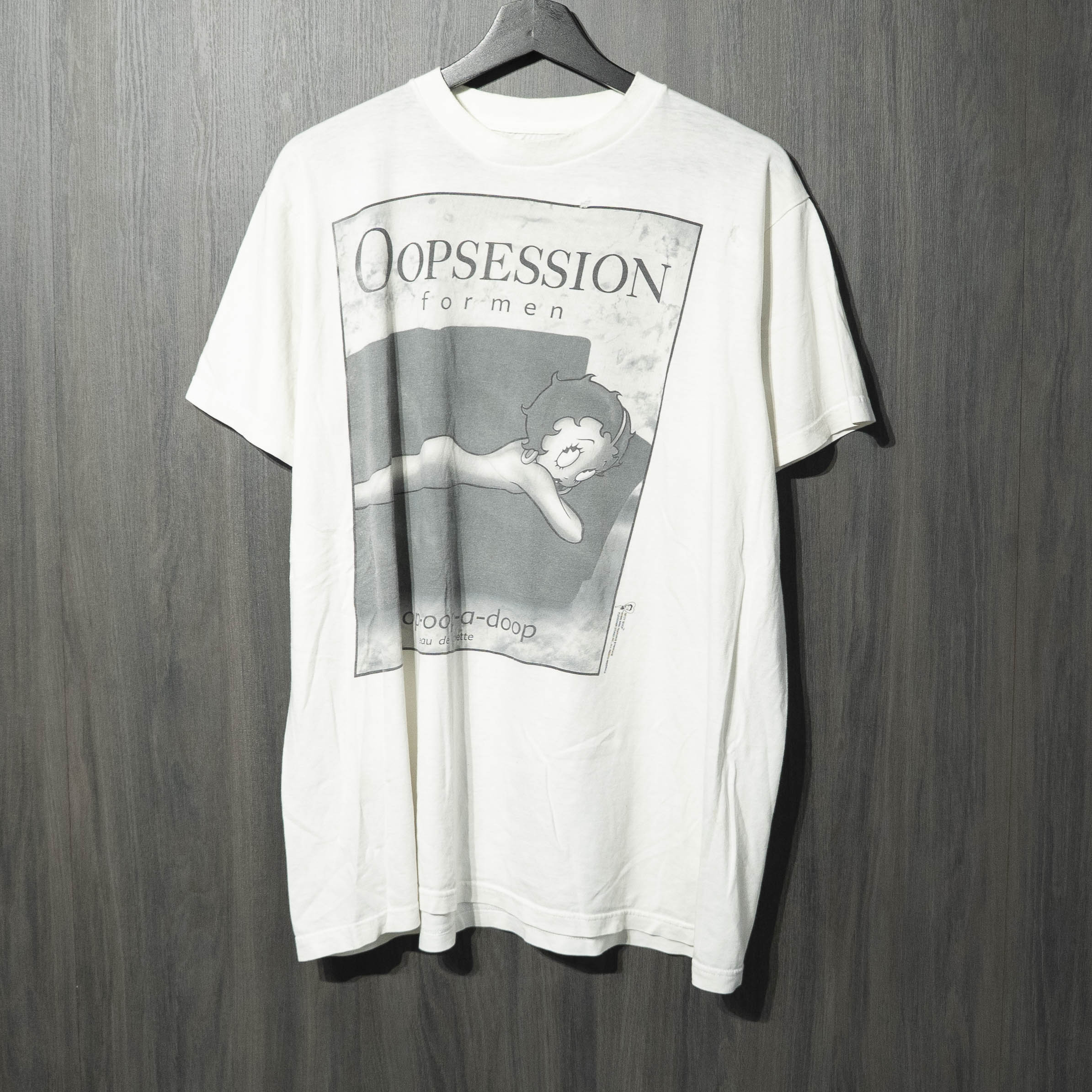 90s VINTAGE TEE Betty Boop "Oopsession CK Parody " CutTag Fits L ベティー ブープ™ 半袖Tシャツ ホワイト|Ten past Ten Jr.