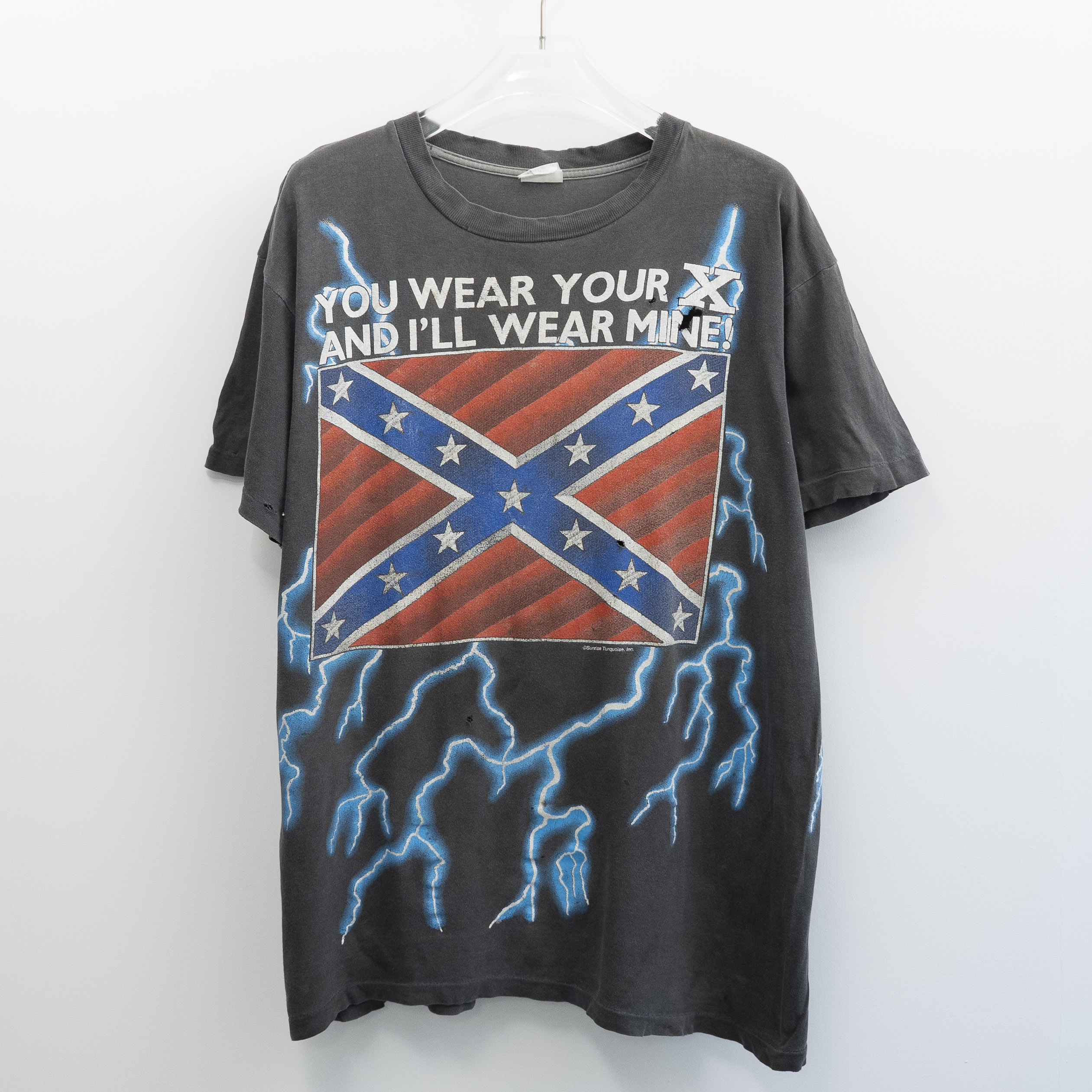 90s VINTAGE TEE American Thunder " Flag " Faded Tag XL アメリカンサンダー 半袖 Tシャツ ブラック｜Ten past Ten Jr.