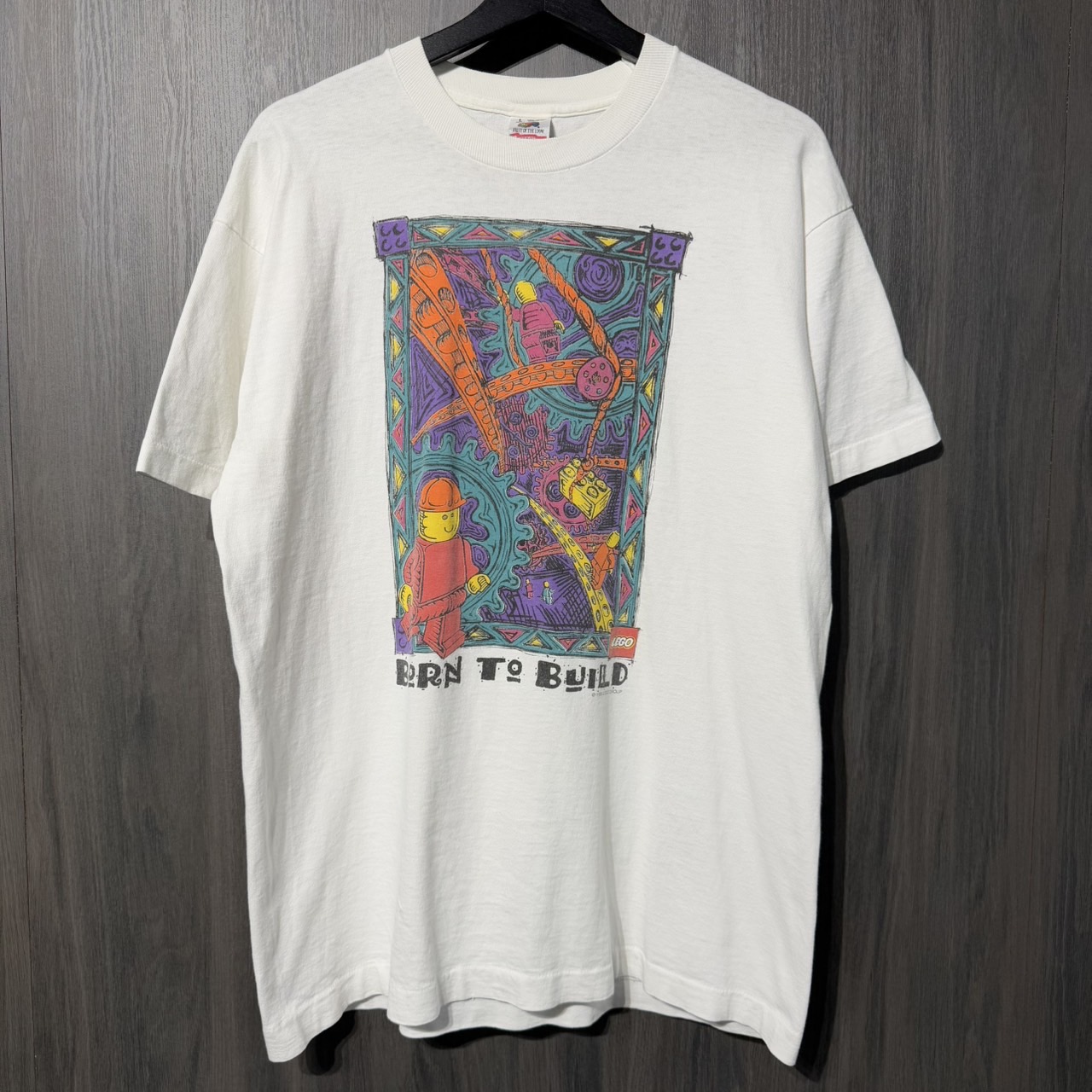 00s VINTAGE TEE Lego \"Born To Build \"" FOTL L レゴ 作物 グラフィック 半袖プルオーバー 白いこと"