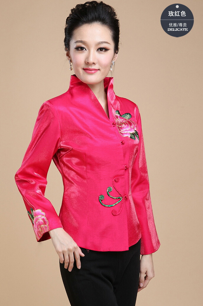 楽天市場】ビンテージ調 中華長袖ブラウス 大紅色 【大柄花刺繍・ WTZC