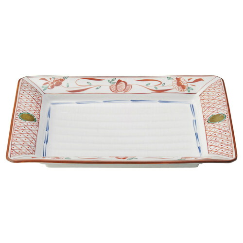 盛皿 赤絵花丸紋 37糎長角盛皿/盛器/お役目用/新品/貨物輸送無料