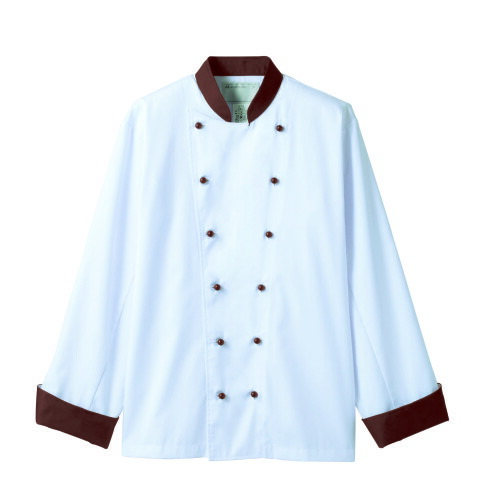コックコート 兼用 長袖 6-729 (白/ブラウン) /プロ用/新品/小物送料対象商品 4,399円