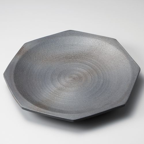 黒銀彩11.0八角皿 32.5×32.5×4.5糎 164-029/お役目用/新品/小物貨物輸送客体商いもの