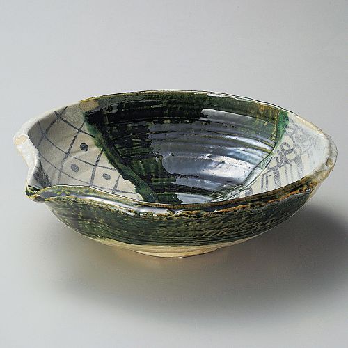 織部幾何紋片口大鉢 31.3×31×9.3cm 242-069/業務用/新品/小物送料対象商品