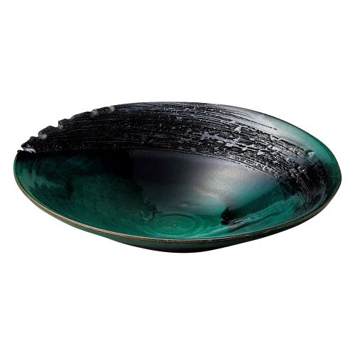 緑釉13.7皿鉢 φ41×10糎 236-029/お役目用/新品/貨物輸送無料