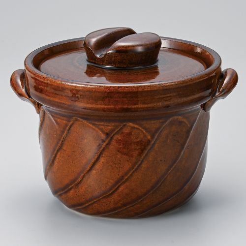 アメ釉捻り田の実鍋5合炊 φ23×26×20糎(身18糎) 384-139/御役目用/新品/小物貨物輸送客体商いもの 食器・カトラリー・グラス-キッチン用品・食器・調理器具-その他