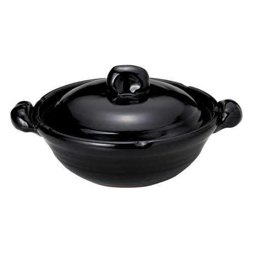 黒釉(手造)9号鍋 34×φ27.5×17糎(2200竓)(身10糎) 381-079/お役目用/新品/小物貨物輸送客体商いもの