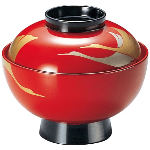 4.3寸煮物椀 公孫樹鶴(手塗漆、磨蒔絵/お勤め用/新品/貨物輸送無料 キッチン用品・食器・調理器具-食器