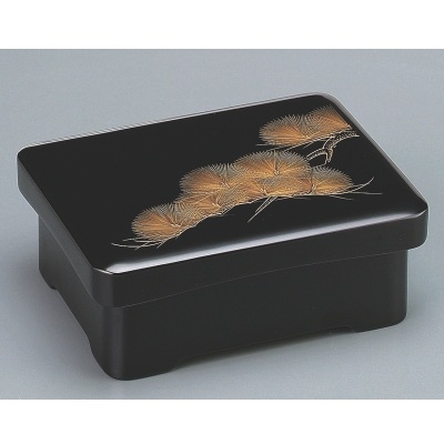 丼重 木製足付丼重黒内朱漆塗沈金老松  うな重 /御勤め用/新品/貨物輸送無料