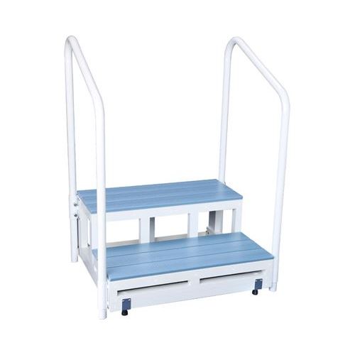 バリアフリー踏台 2段手すり2本タイプ 高さ17cm/【F2-2T H17×2段 ブルー】×1組/業務用/新品/送料無料