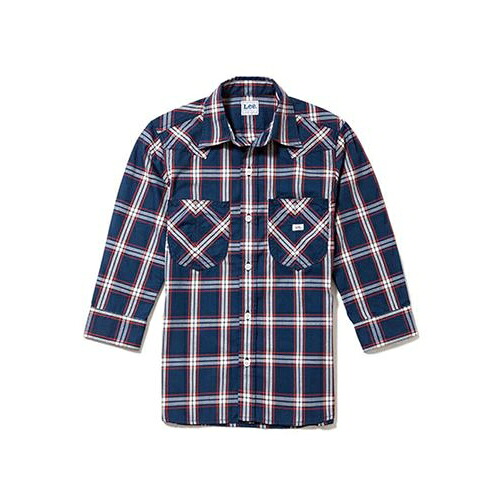 lcs43007 ボンマックス Lee レディースウエスタンチェック七分袖シャツネイビー×ホワイト/業務用/新品/小物送料対象商品