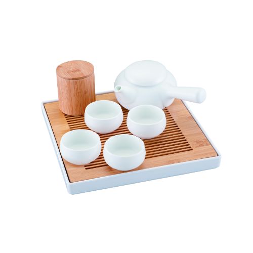 カジュアル中国茶器セット マットホワイト (茶盤1茶壷1茶缶1茶杯4) /業務用/新品/小物送料対象商品|厨房機器と店舗用品 TENPOS
