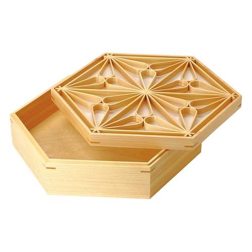 ひのき六角組子重(中)蓋ワーロン付(曲げ麻の葉)/業務用/新品/小物送料対象商品