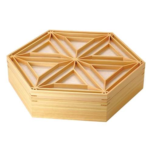 ひのき六角組子重(大)蓋ワーロン付(曲げ麻の葉)/業務用/新品/小物送料対象商品