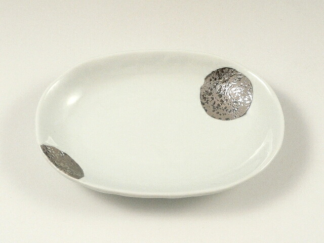 有田焼 丸紋プラチナ彩小判型 取皿 (10枚入)/業務用/新品/小物送料対象商品