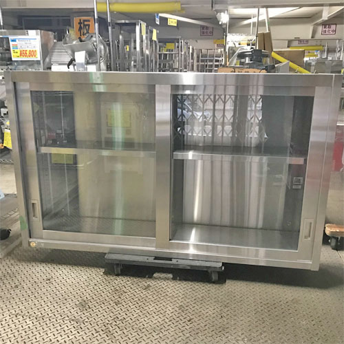 【中古】吊収納家具(瑠璃戸) 幅1500×奥ぶかさ300×高さ900 【貨物輸送別途積もり書き】【お役目用】【飲食店 バス発着場 勝手もと設備 吊収納家具 お役目用吊収納家具】