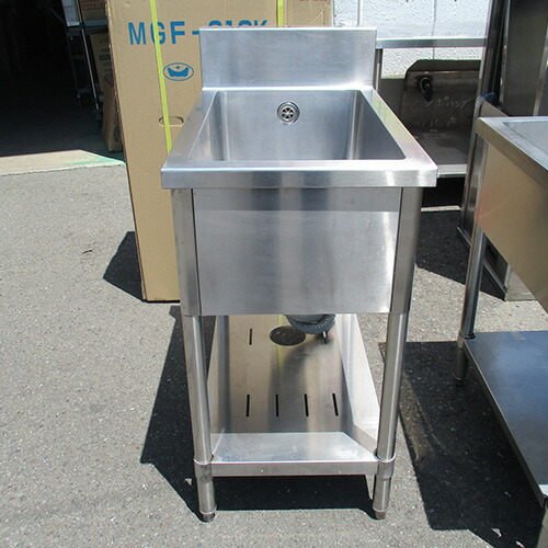 【中古】一槽シンク BGあり 幅450×奥行750×高さ840 【送料別途見積】【業務用】【飲食店 店舗 厨房機器 一槽シンク 業務用一槽シンク】